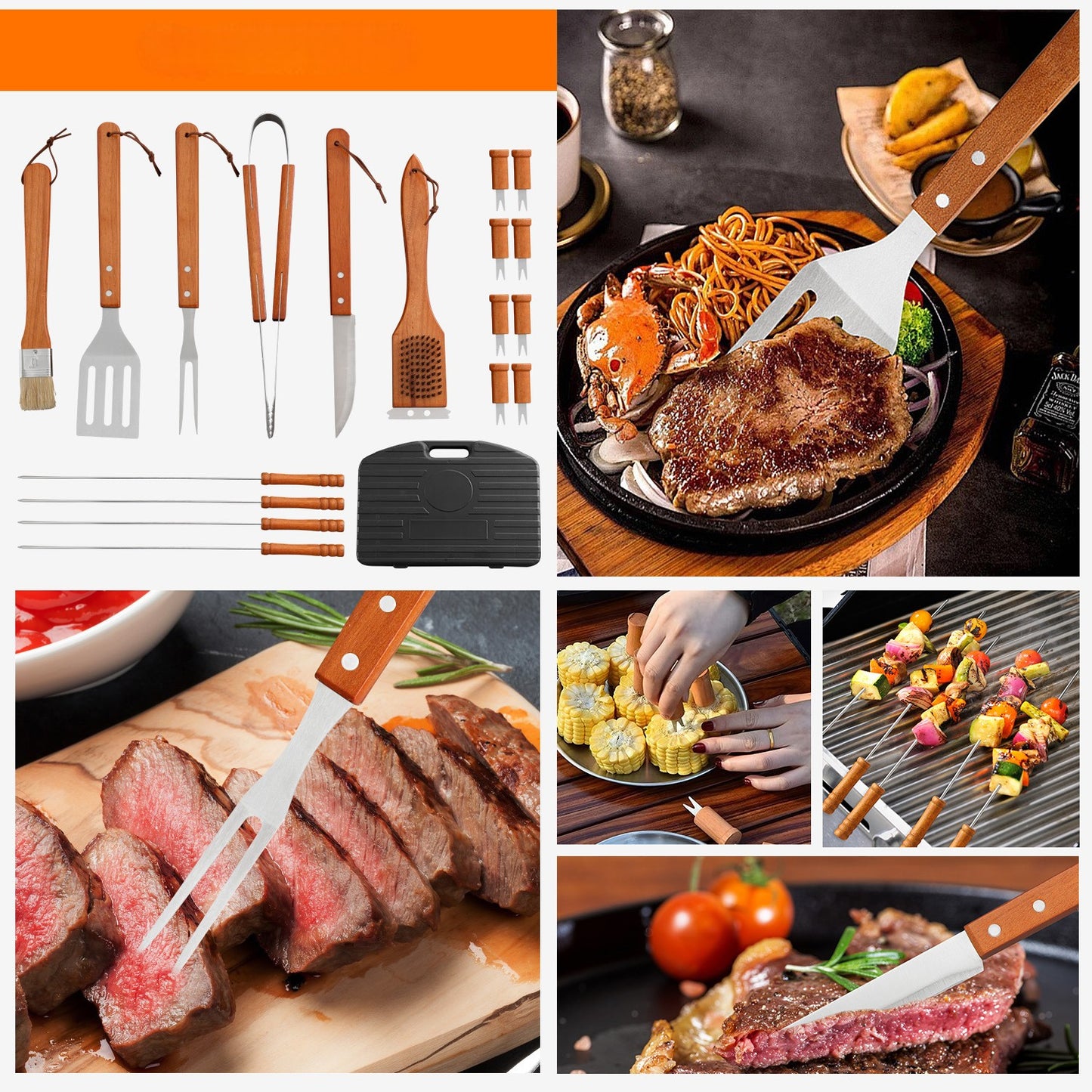 Ustensiles de barbecue avec boîte de rangement ensemble de 19 pièces