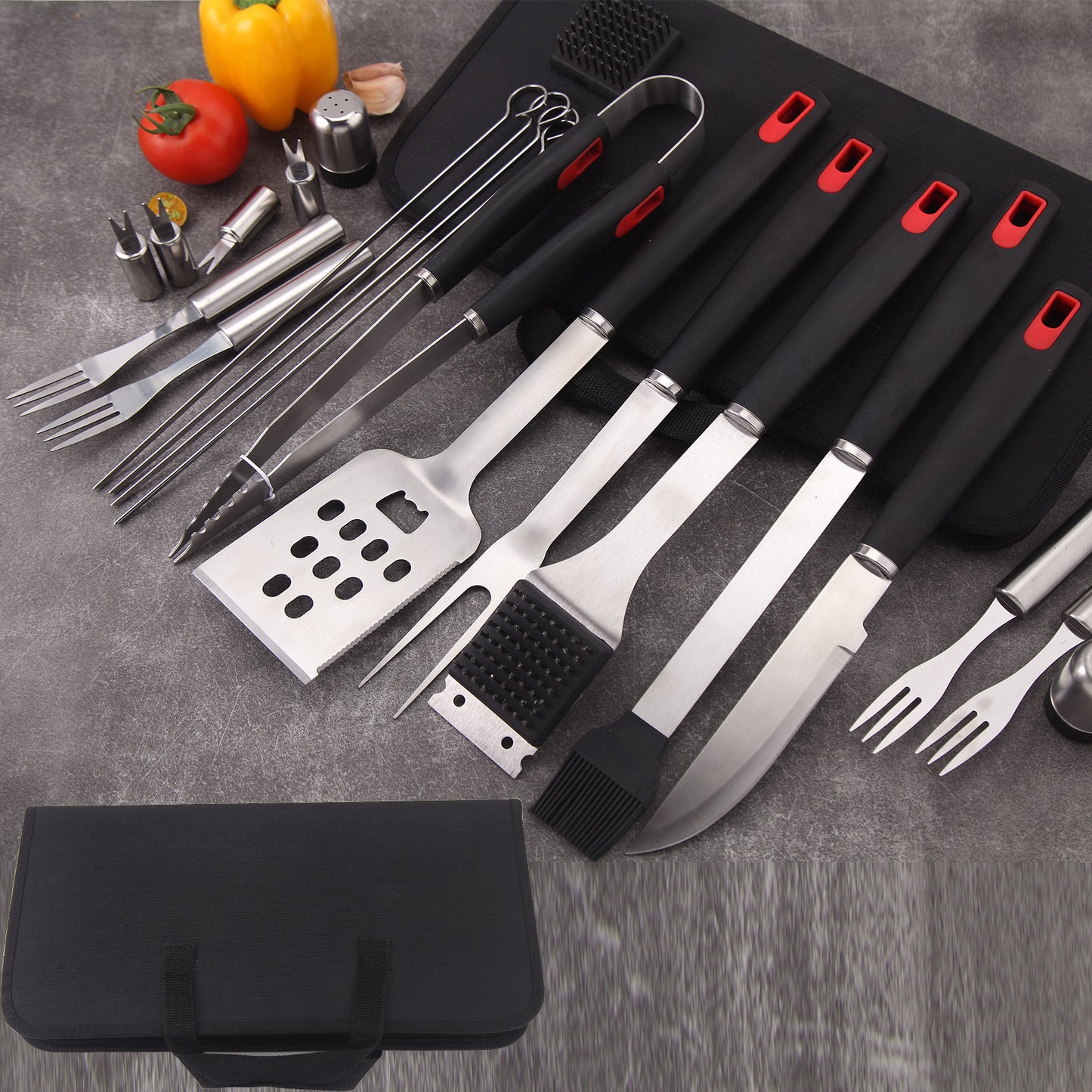 Stainless Steel Baking Tool Five-piece BBQ Camping BBQ Tool suit PP Handle Fork Shovel Clip Sweep Combination Baking Tool