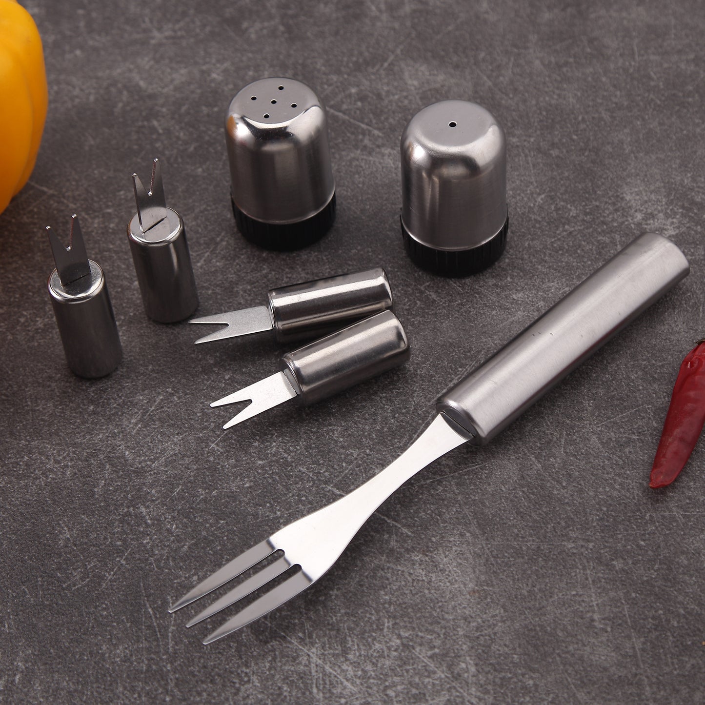 Stainless Steel Baking Tool Five-piece BBQ Camping BBQ Tool suit PP Handle Fork Shovel Clip Sweep Combination Baking Tool