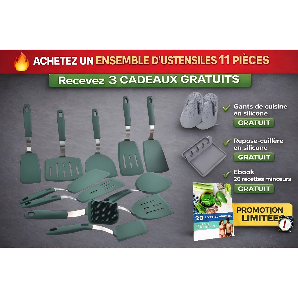 Ustensiles de cuisine. Spatule en silicone 11 pièces