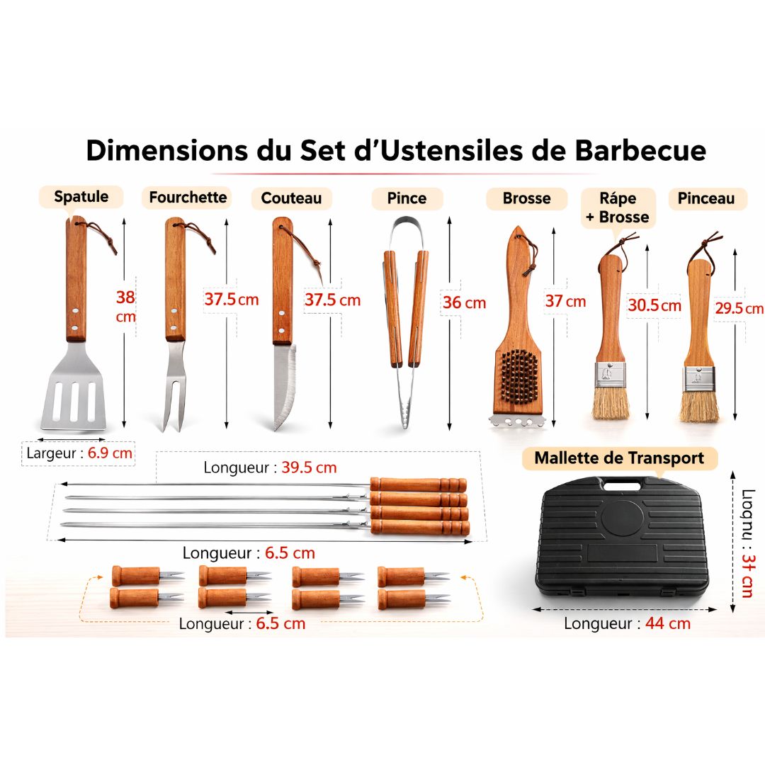 Ustensiles de barbecue avec boîte de rangement ensemble de 19 pièces
