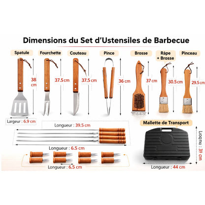 Ustensiles de barbecue avec boîte de rangement ensemble de 19 pièces