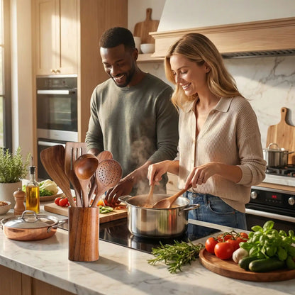Ustensiles de cuisine en bois ensemble de 9 pièces | Teck Naturel